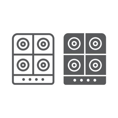 Soba satır ve karakter simgesi, mutfak ve Ocak, elektrik sıcak plaka işareti, vektör grafikleri, Doğrusal model beyaz bir arka plan üzerinde.