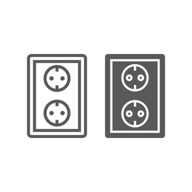 Satır ve karakter simgesi, elektrik ve gerilim, güç işareti, vektör grafikleri, Doğrusal model beyaz bir arka plan üzerinde soket.
