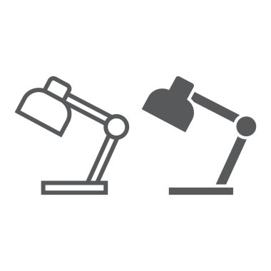 Lamba satır ve karakter simgesi, mobilya ve elektrik, Resepsiyon lambası işareti, vektör grafikleri, Doğrusal model beyaz bir arka plan üzerinde.