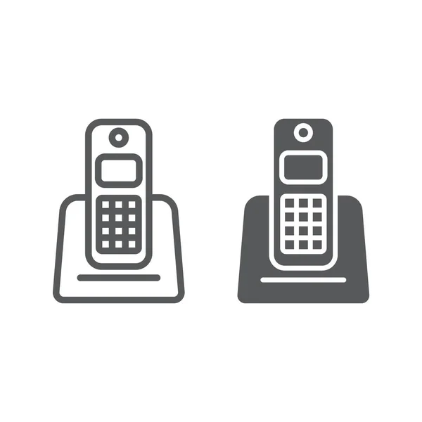 Línea telefónica inalámbrica e icono de glifo, aparato y comunicación, señal telefónica, gráficos vectoriales, un patrón lineal sobre un fondo blanco . — Vector de stock