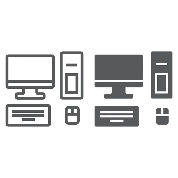 Línea informática e icono de glifo, tecnología y escritorio, signo de PC, gráficos vectoriales, un patrón lineal sobre un fondo blanco . — Vector de stock