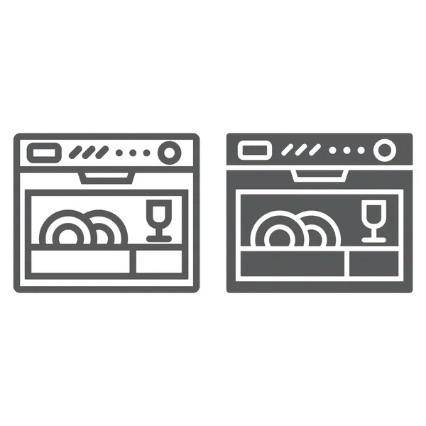 Ligne de lave-vaisselle et icône de glyphe, appareil et cuisine, enseigne ménagère, graphiques vectoriels, un motif linéaire sur un fond blanc . — Image vectorielle