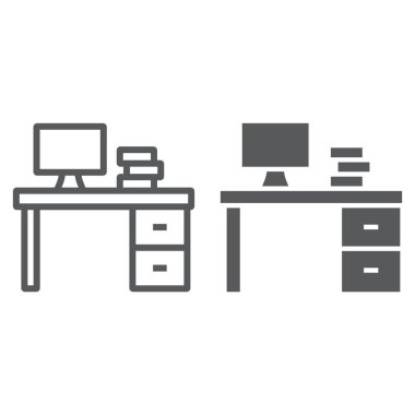 Danışma hattı ve glif simgesi, mobilya ve ofis, tablo işareti, vektör grafikleri, Doğrusal model beyaz bir arka plan üzerinde.