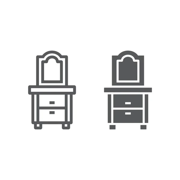 Prádelník linie a glyf ikonu, domů a nábytku, skříní znamení, vektory, lineární vzor na bílém pozadí. — Stockový vektor