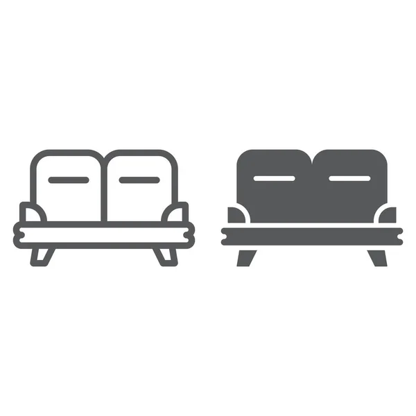 Sofa lijn en glyph pictogram, meubilair en huis, Bank teken, vector graphics, een lineaire patroon op een witte achtergrond. — Stockvector