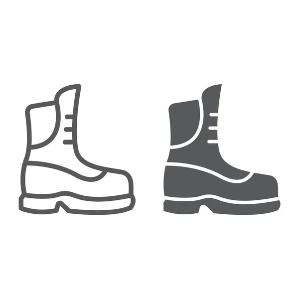 Ligne de démarrage et icône de glyphe, vêtements et chaussures, signe de chaussure, graphiques vectoriels, un motif linéaire sur un fond blanc . — Image vectorielle