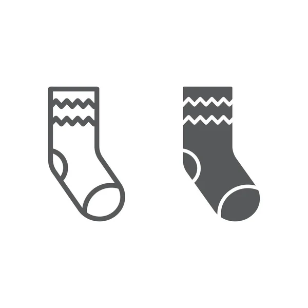 Ligne de chaussettes et icône de glyphe, vêtements et vêtements, signe de bonneterie, graphiques vectoriels, un motif linéaire sur un fond blanc . — Image vectorielle