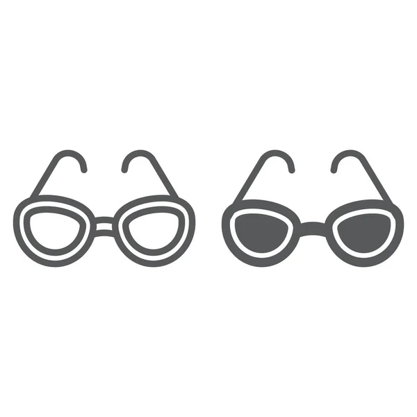 Línea de gafas de sol e icono de glifo, gafas y moda, signo de gafas, gráficos vectoriales, un patrón lineal sobre un fondo blanco . — Archivo Imágenes Vectoriales