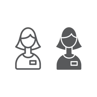 Çamaşırhane alt çizgi ve glif simgesi, hizmet ve meslek, kız işareti, vektör grafikleri, Doğrusal model beyaz bir arka plan üzerinde.