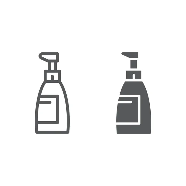 Tvål linje och glyph ikon, kosmetiska och tvätta, flaska tecken, vektorgrafik, en linjär mönster på en vit bakgrund. — Stock vektor