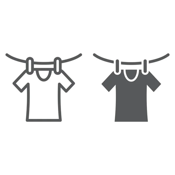 Trockenlinie und Glyphen-Symbol, Wäsche und Trocken, Kleidungszeichen, Vektorgrafik, ein lineares Muster auf weißem Hintergrund. — Stockvektor