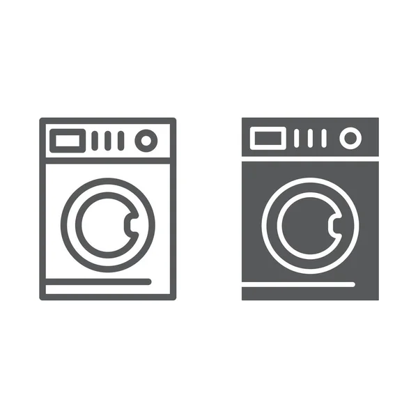 洗车线和字形图标, 洗衣和清洁, 洗衣机标志, 矢量图形, 在白色背景的线性图案. — 图库矢量图片