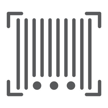 Barkod glif simgesi, inceden inceye gözden geçirmek ve tanımlama, kod işareti, vektör grafikleri, beyaz zemin üzerinde sağlam bir desen.