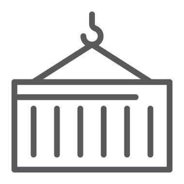 Konteyner çizgi simgesi, kargo ve nakliye, Vinç işareti, vektör grafik, bir doğrusal model beyaz bir arka plan üzerinde.