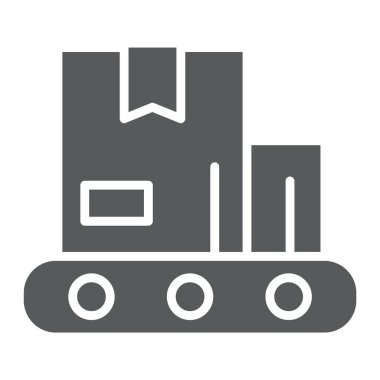 Konveyör glif simgesi, üretim ve fabrika, üretim işareti, vektör grafikleri, beyaz zemin üzerinde sağlam bir desen.