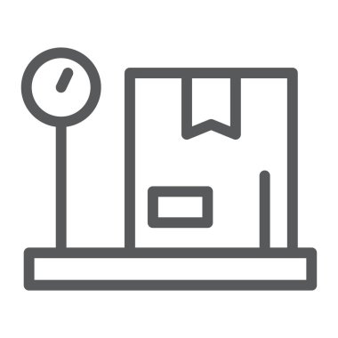 Ağırlık ölçek satırı simgesi, navlun ve nakliye, kargo ölçek işareti, vektör grafikleri, Doğrusal model beyaz bir arka plan üzerinde.