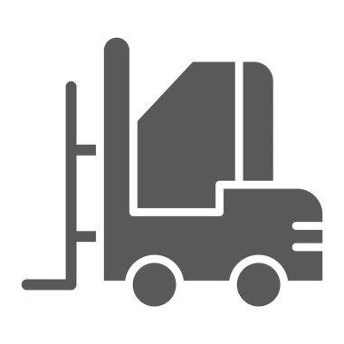 Forklift glif simgesi, ambar ve nakliye, araç işareti, vektör grafikleri, beyaz zemin üzerinde sağlam bir desen.