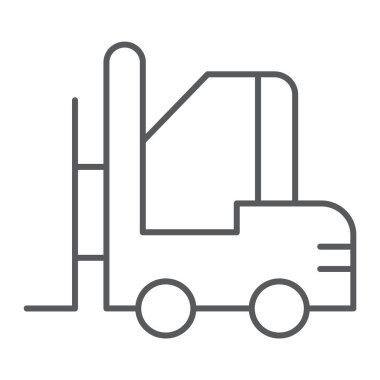 Forklift ince çizgi simgesi, ambar ve nakliye, araç işareti, vektör grafikleri, Doğrusal model beyaz bir arka plan üzerinde.