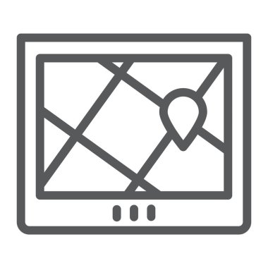 Gezinti satırı simgesi, konum ve harita, gps işareti, vektör grafikleri, Doğrusal model beyaz bir arka plan üzerinde.