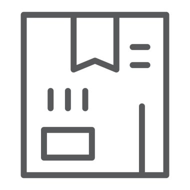 Kutusu satırı simgesi, paket ve paket, karton işareti, vektör grafikleri, Doğrusal model beyaz bir arka plan üzerinde.