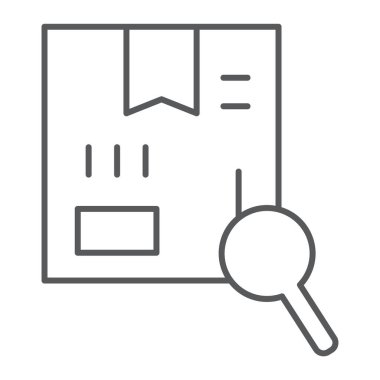 Arama ince çizgi simgesi, kargo ve hizmet, paket izleme oturum, vektör grafikleri, Doğrusal model beyaz bir arka plan üzerinde.