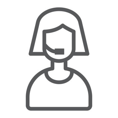 Satırı simgesi, yardım ve hizmet, operatör işareti, vektör grafik, bir doğrusal model beyaz bir arka plan üzerinde destek.