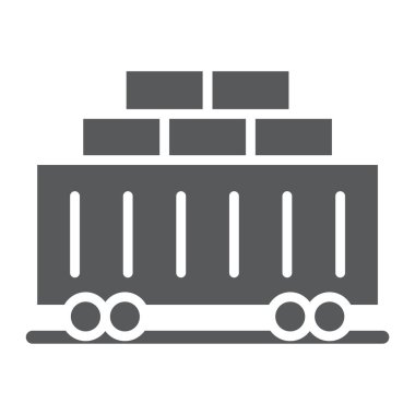 Tren kargo glif simgesi, taşıma ve Lojistik, demiryolu işareti, vektör grafikleri, beyaz zemin üzerinde sağlam bir desen.