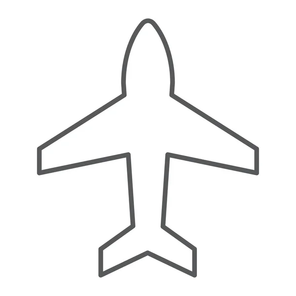 Иконка плоскости тонкой линии, самолет и реактивный самолет, знак самолета, векторная графика, линейный узор на белом фоне . — стоковый вектор