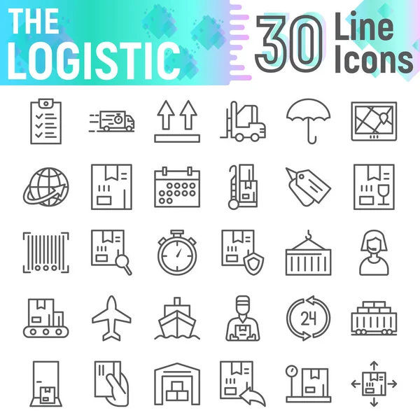 Conjunto de iconos de línea logística, colección de símbolos de entrega, bocetos vectoriales, ilustraciones de logotipos, signos de envío paquete de pictogramas lineales aislados sobre fondo blanco . — Vector de stock