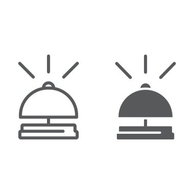 Bell çizgi ve glif simgesi, otel ve çağrı, Resepsiyon işareti, vektör grafikleri, Doğrusal model beyaz bir arka plan üzerinde.