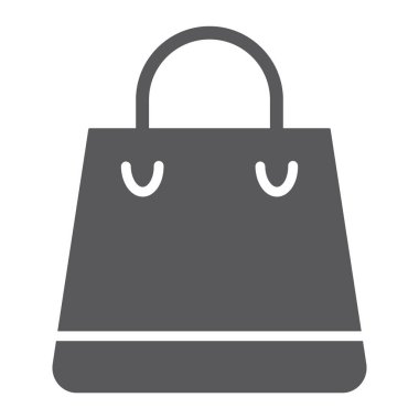 Alışveriş çantası glif simgesi, dükkanı ve satın almak, paket işareti, vektör grafikleri, beyaz zemin üzerinde sağlam bir desen.