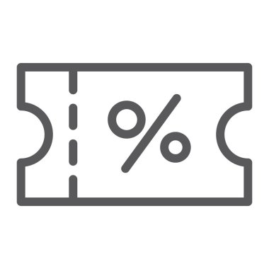 Kupon satırı simgesi, etiket ve kartı, indirim işareti, vektör grafikleri, Doğrusal model beyaz bir arka plan üzerinde.