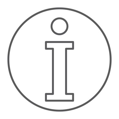 Bilgi ince çizgi simgesi, yardım ve bilgilendirmek, bilgi işareti, vektör grafikleri, Doğrusal model beyaz bir arka plan üzerinde.