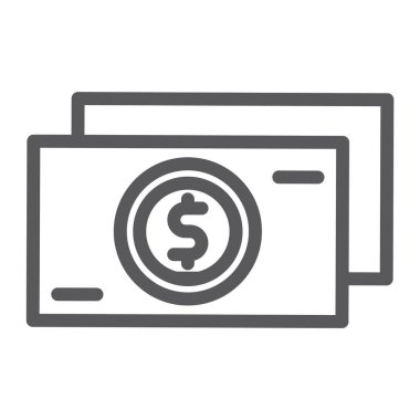 Para çekme satırı simgesi, para birimi ve Maliye, para işareti, vektör grafikleri, Doğrusal model beyaz bir arka plan üzerinde.