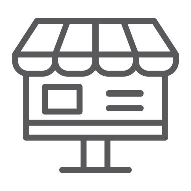 Online alışveriş satırı simgesi, internet ve alışveriş, online mağaza işareti, vektör grafikleri, Doğrusal model beyaz bir arka planda eps 10.