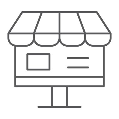 Online alışveriş ince çizgi simgesi, Internet ve alışveriş, online mağaza imzalayın, vektör grafikleri, Doğrusal model beyaz bir arka plan üzerinde.