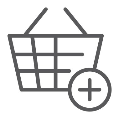 Kova satırı simgesi, Internet ve salonu, alışveriş sepeti işareti, vektör grafikleri, Doğrusal model beyaz bir arka plan üzerinde eklemek.