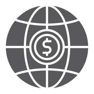 Küresel glif simgesi, gezegen ve dünya, dünya işareti, vektör grafikleri, beyaz bir arka planda eps 10 katı bir desen.