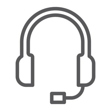 Satırı simgesi, yardım hattı ve operatör, kulaklık işareti, vektör grafik, bir doğrusal model beyaz bir arka plan üzerinde destek.