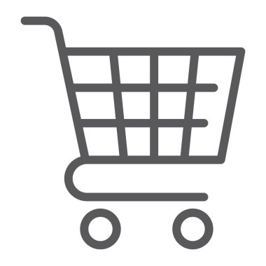 Tramvay hattı simgesi, mağaza ve market, sepeti işareti, vektör grafikleri, Doğrusal model beyaz bir arka plan üzerinde.