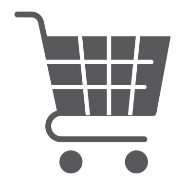 Arabası glif simgesi, mağaza ve market, sepeti işareti, vektör grafikleri, beyaz zemin üzerinde sağlam bir desen.