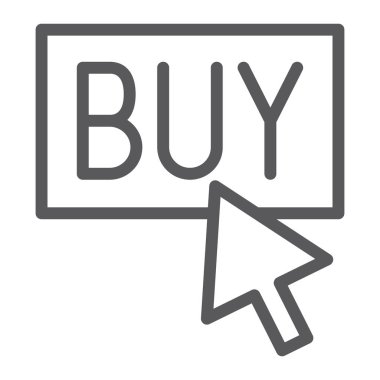 Satın şimdi satırı simgesi, alışveriş ve ticaret, satın düğmesi işareti, vektör grafikleri, Doğrusal model beyaz bir arka plan üzerinde.