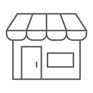 Pazar yeri ince çizgi simge, mağaza ve mağaza, market işareti, vektör grafikleri, Doğrusal model beyaz bir arka plan üzerinde.