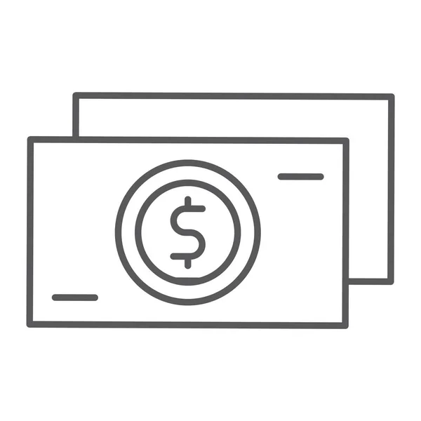 Cash dunne lijn pictogram, valuta en Financiën, geld teken, vector graphics, een lineair patroon op een witte achtergrond. — Stockvector