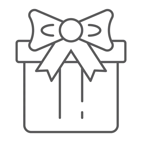礼品盒细线图标, 包和惊喜, 目前的符号, 矢量图形, 在白色背景的线性图案. — 图库矢量图片