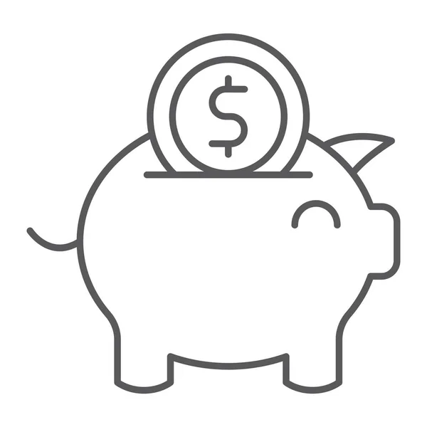 Piggy banco ícone de linha fina, finanças e economia, sinal de dinheiro, gráficos vetoriais, um padrão linear em um fundo branco . —  Vetores de Stock
