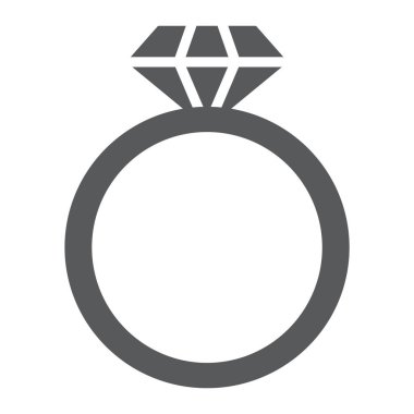 Elmas yüzük glif simgesi, takı ve evlilik, pırlanta yüzük işareti, vektör grafikleri, beyaz zemin üzerinde sağlam bir desen.