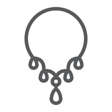 Zarif kolye satırı simgesi, takı ve aksesuar, glamour kolye işareti, vektör grafikleri, Doğrusal model beyaz bir arka plan üzerinde.