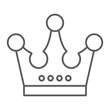 Taç ince çizgi simgesi, takı ve aksesuar, corona işareti, vektör grafikleri, Doğrusal model beyaz bir arka plan üzerinde.