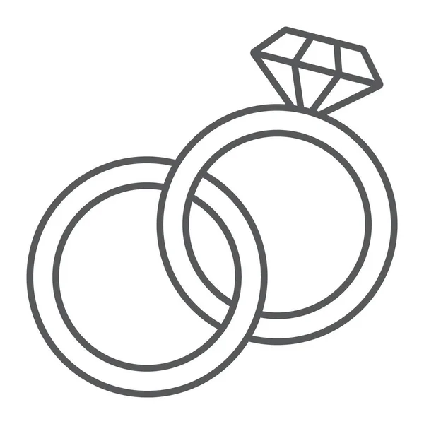Ikona tenké čáry snubní prsteny, šperky a manželství, dva kroužky, znamení, vektory, lineární vzor na bílém pozadí. — Stockový vektor